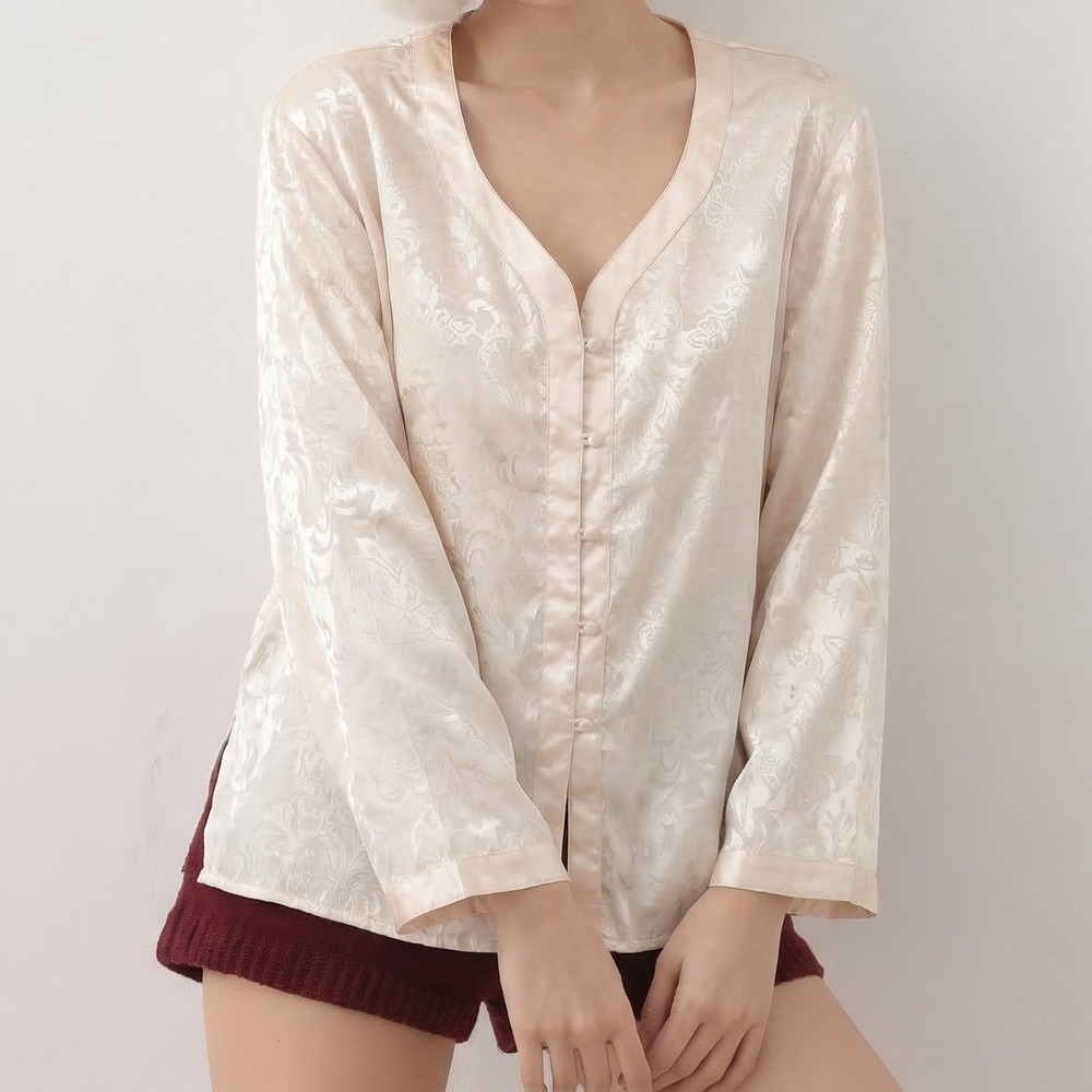 Victoria's Secret Sleep Shirt Women Medium Champagne‎ Excellent Vintage Jacquard